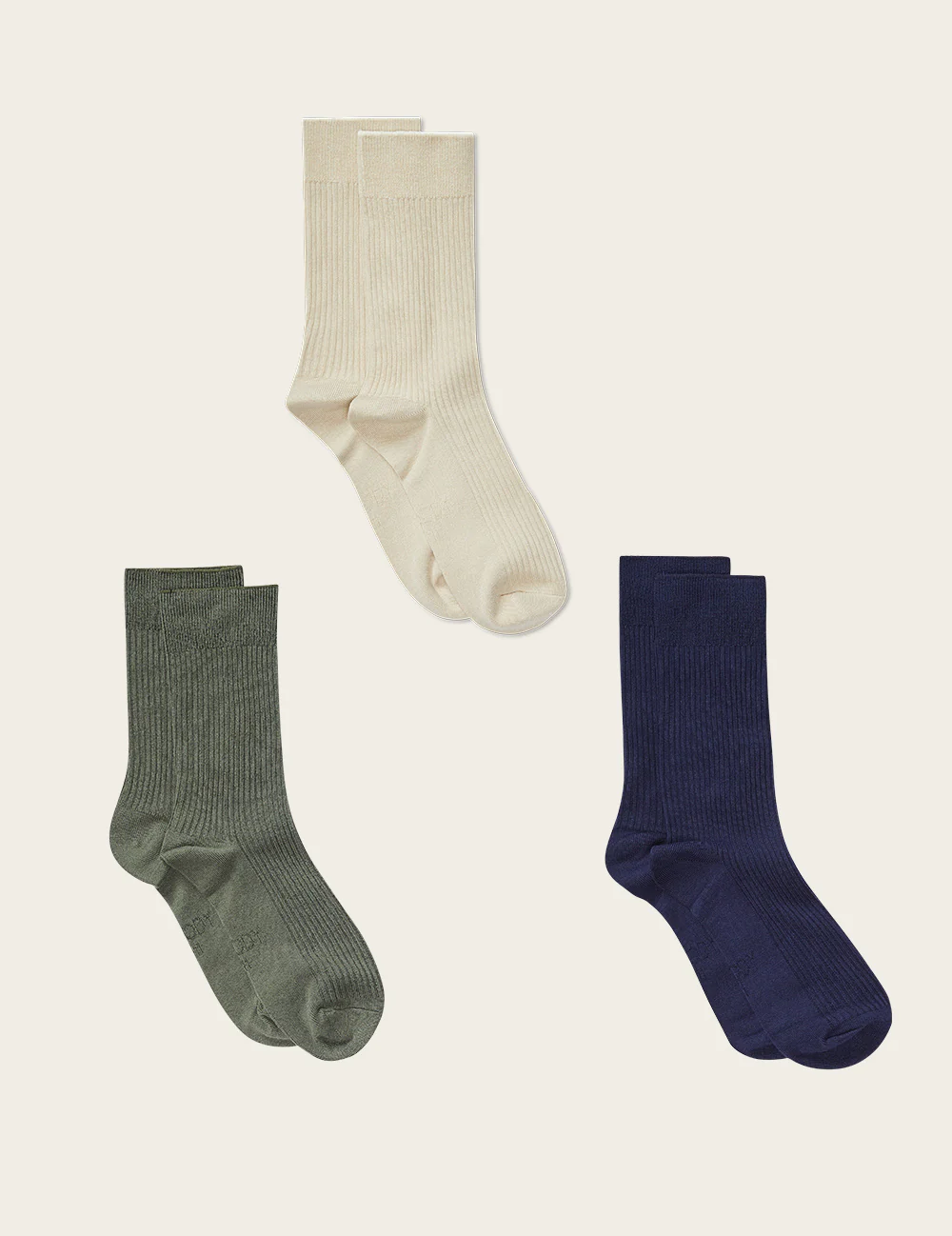3-Pack Giftbox - Ribbed Crew Socks - Moss, Navy, Oatmeal - Image 4
