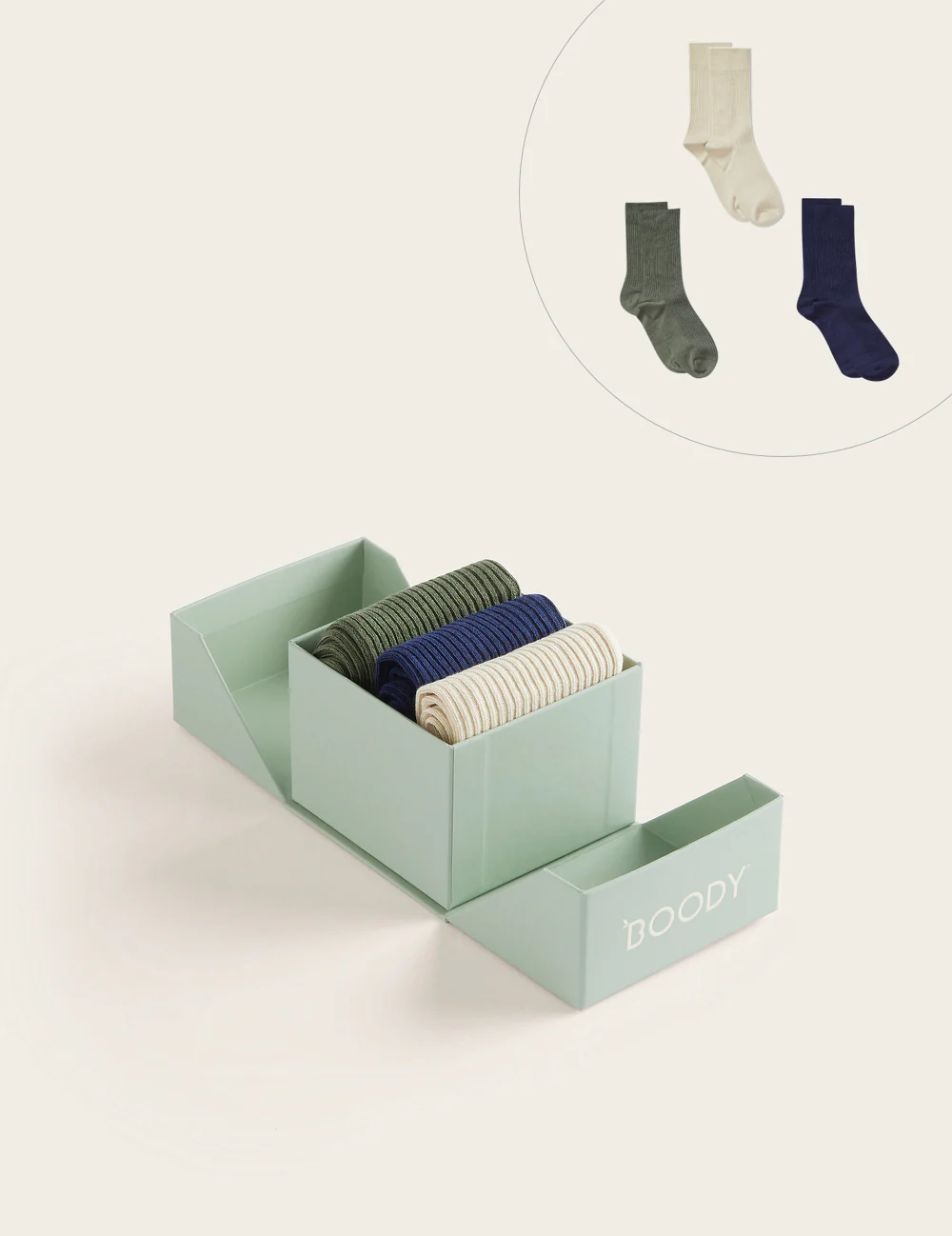 3-Pack Giftbox - Ribbed Crew Socks - Moss, Navy, Oatmeal - Image 5