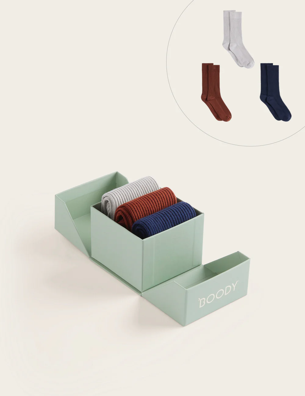 3-Pack Giftbox - Ribbed Crew Socks - Navy/Rust/Pebble - Image 4