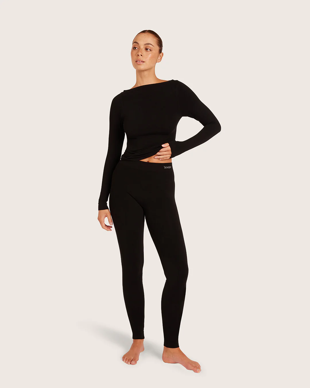 Base Layer Boatneck Long Sleeve Top - Black - Image 5