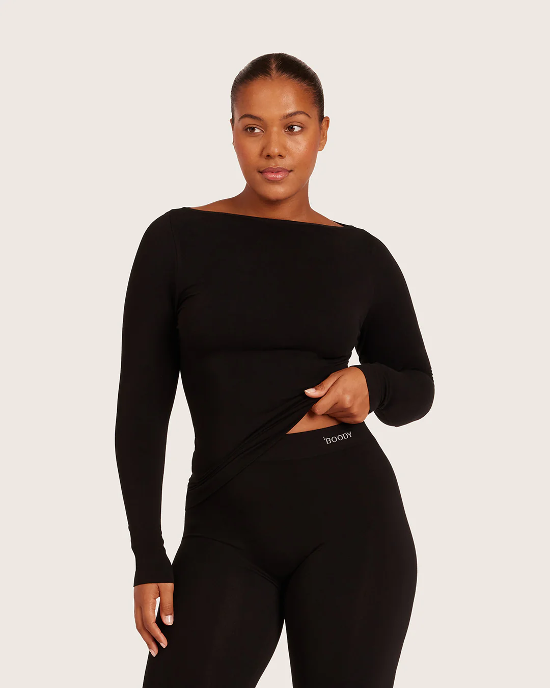 Base Layer Boatneck Long Sleeve Top - Black - Image 6