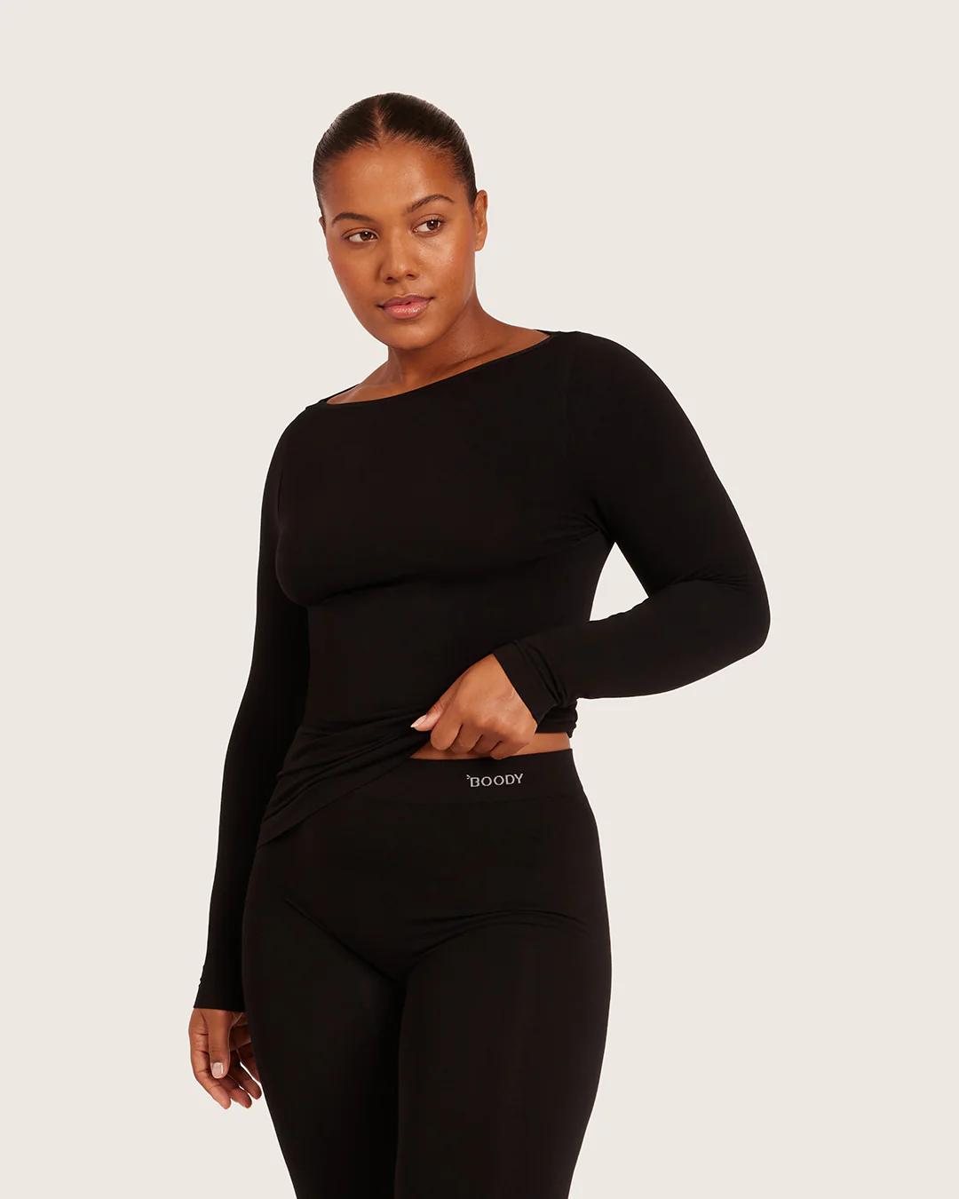Base Layer Boatneck Long Sleeve Top - Black - Image 7