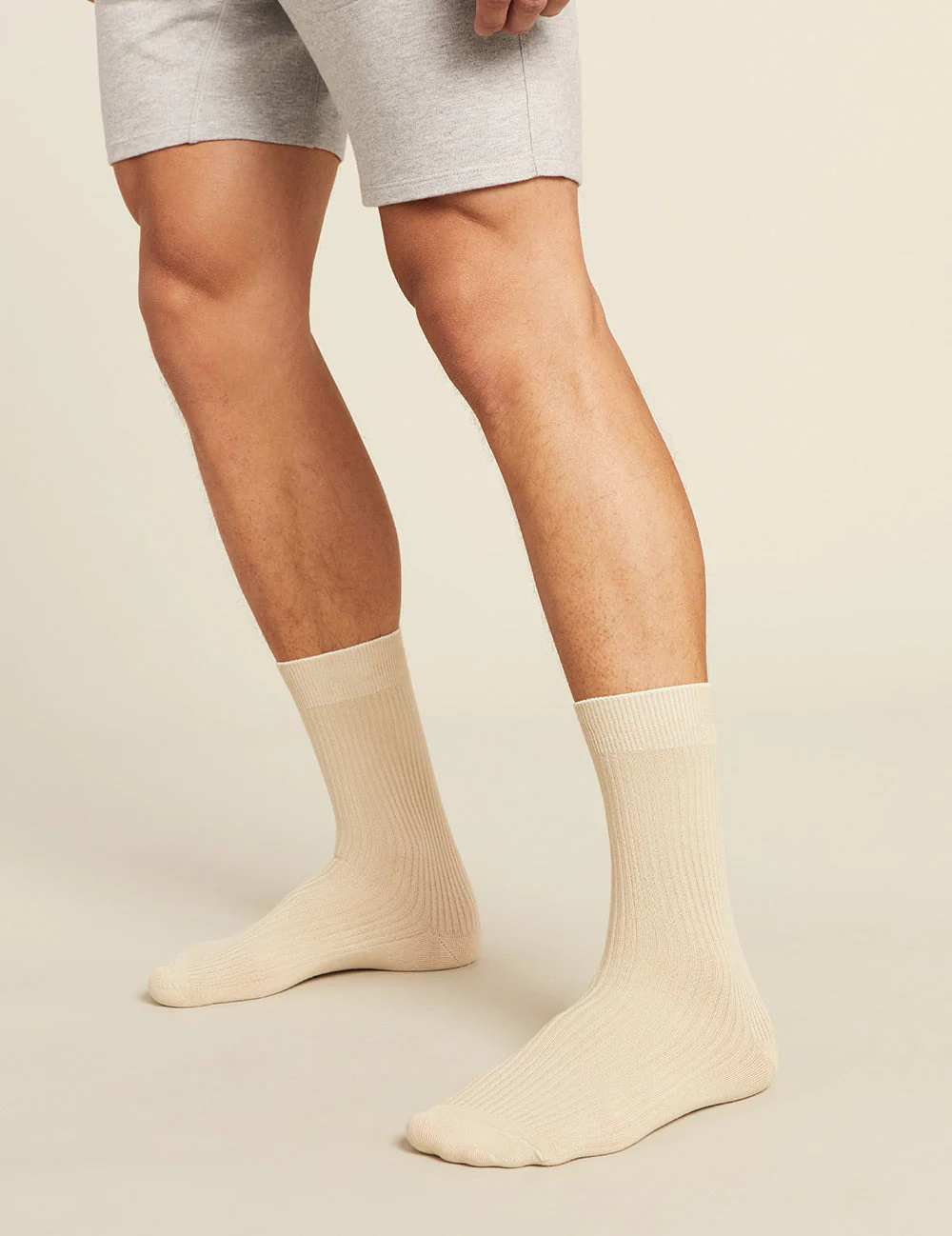 Men's Ribbed Crew Socks - Oatmeal - Image 3