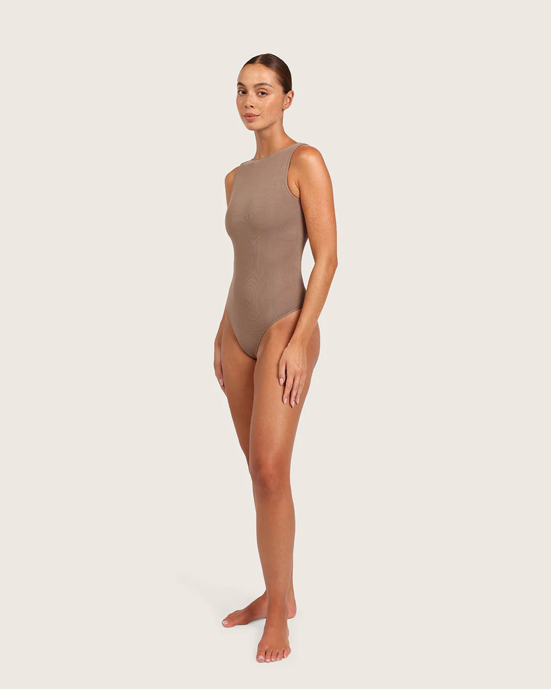 Ribbed Boat Neck Bodysuit - Taupe - Image 10