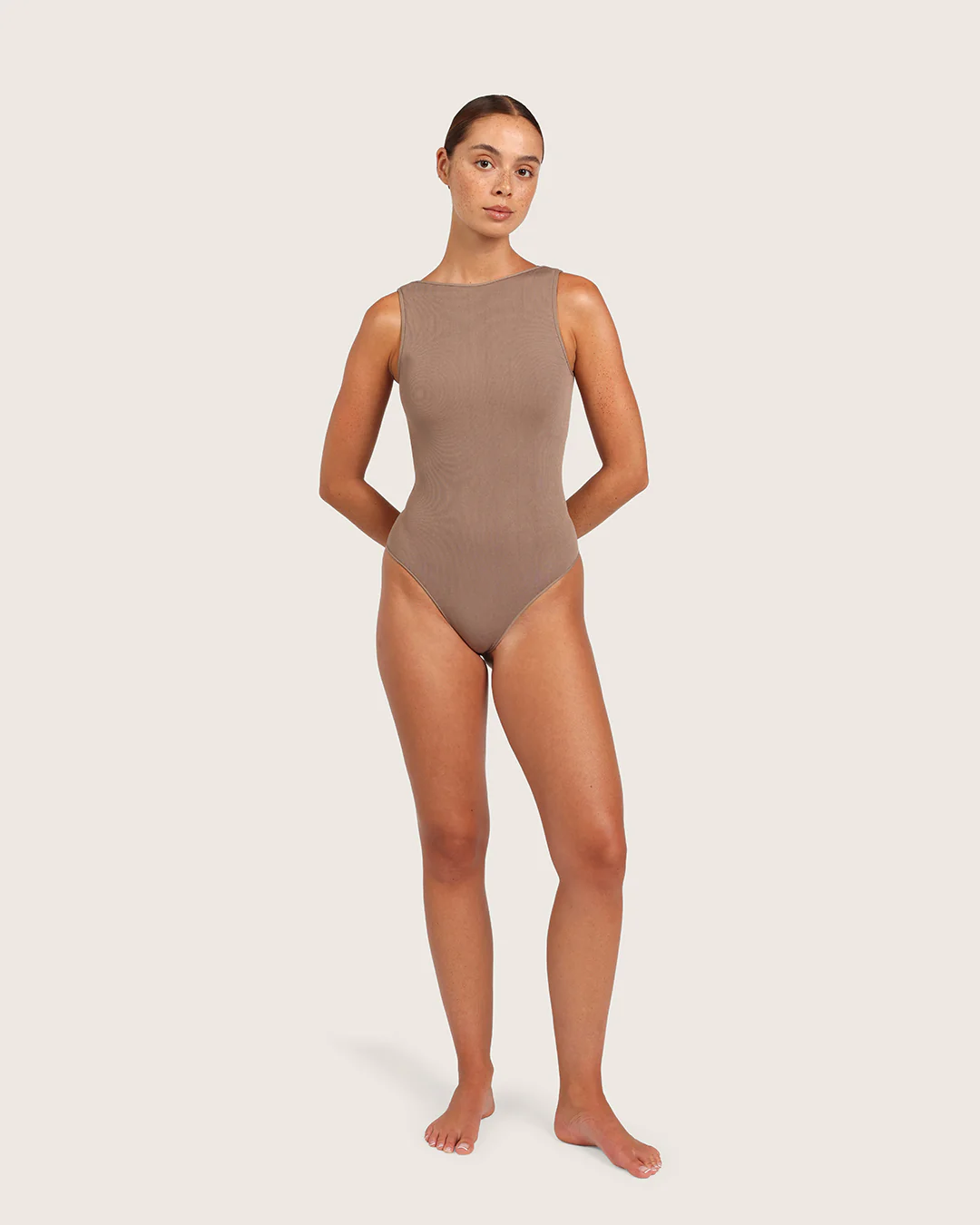 Ribbed Boat Neck Bodysuit - Taupe - Image 8