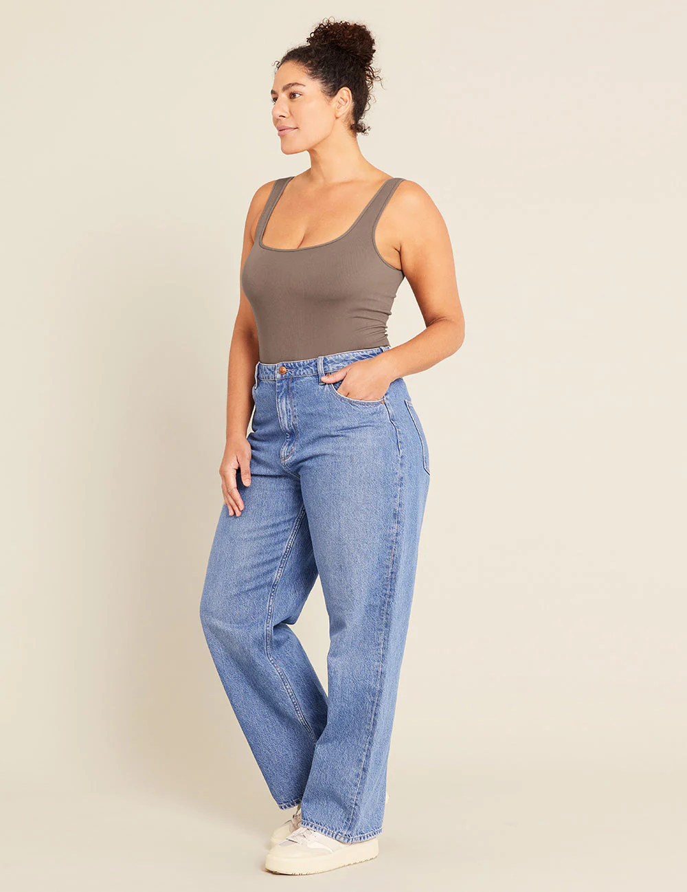 Ribbed Square Neck Bodysuit - Taupe - Image 3