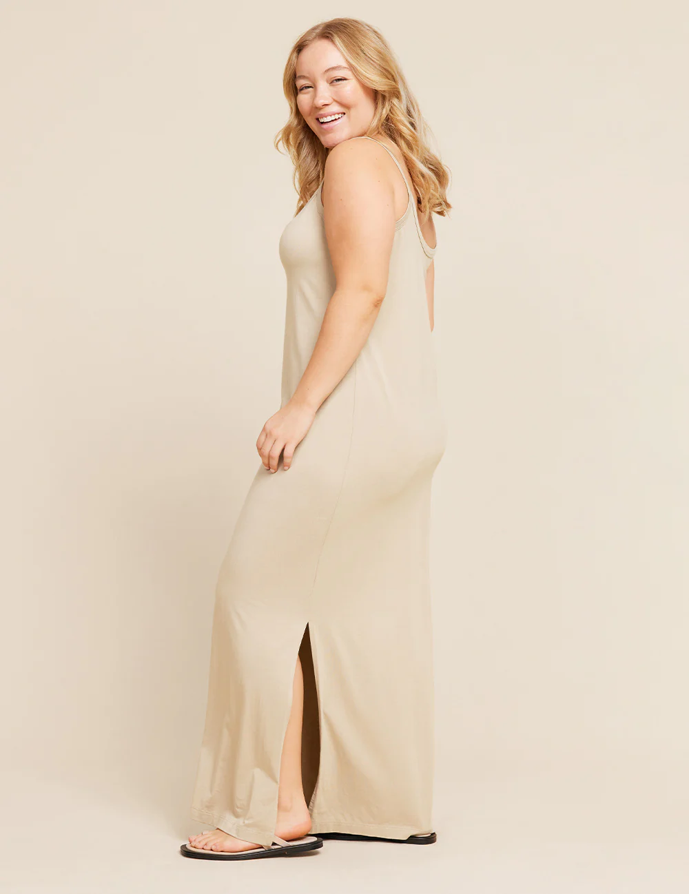 V-Neck Slip Dress - Stone - Image 7