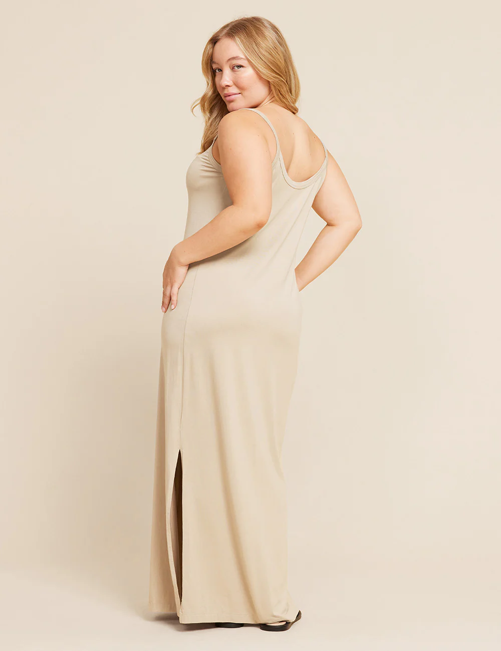 V-Neck Slip Dress - Stone - Image 9