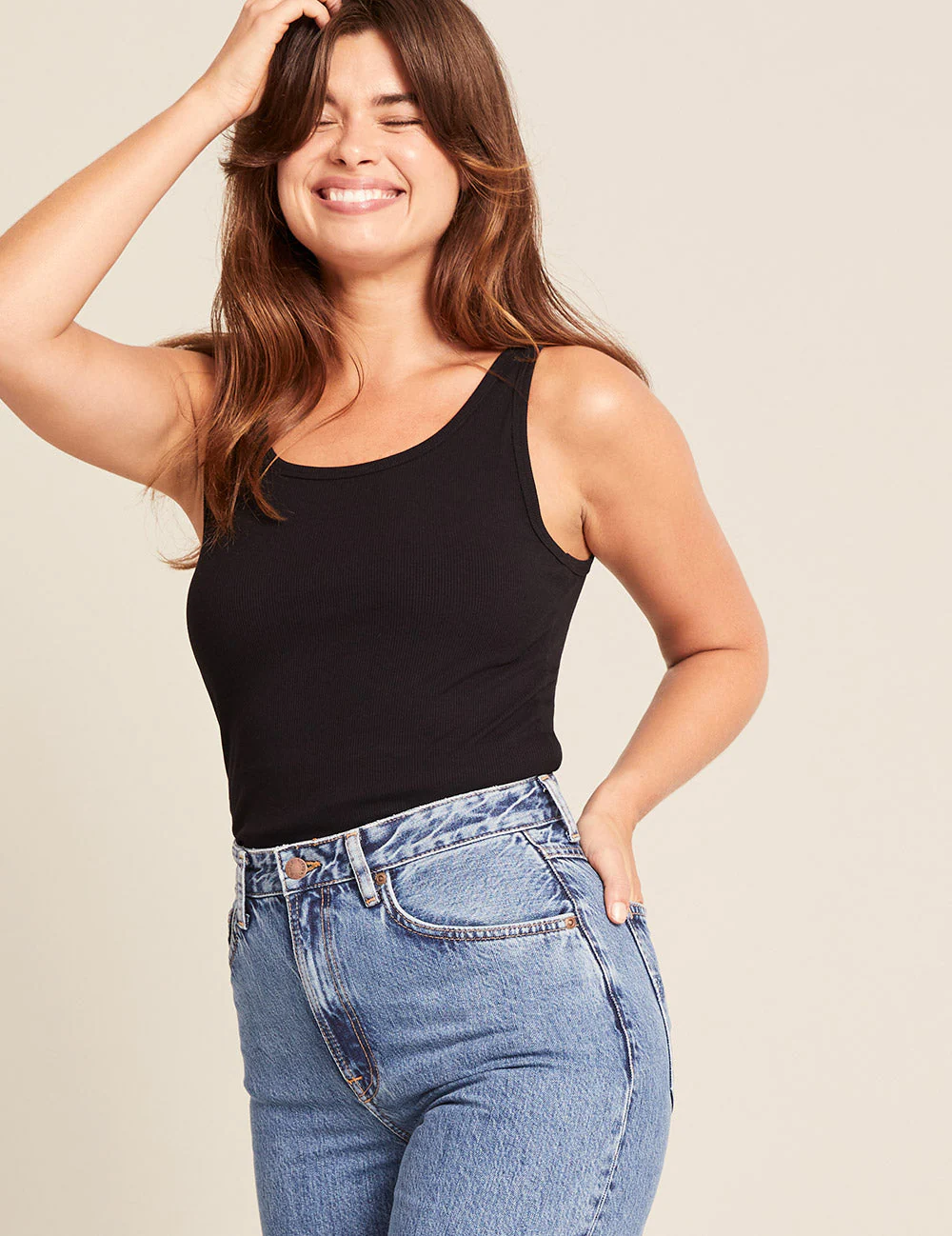 Women's Ribbed Tank Top - Black - Image 8